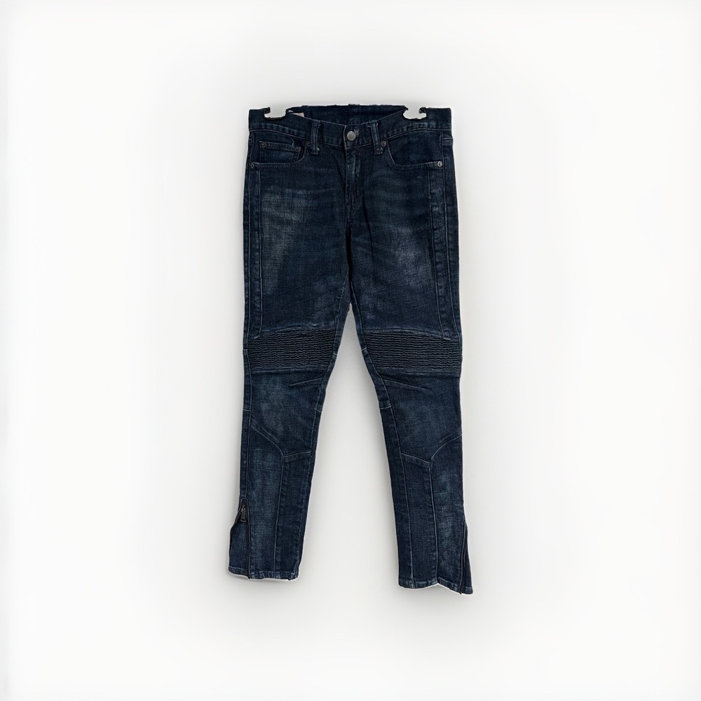 Polo Ralph Lauren Mens 28x32 Moto Biker Jeans Dark Wash Ribbed Knee Ankle W240